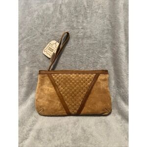 Genuine Leather Wristlet Satchel Bag Clutch Brown NWT Imported Women Accessories